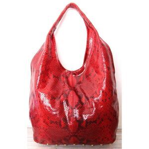 LRG WORTH NEW YORK STUDDED SNAKE PRINT RED GENUINE LEATHER SHOULDER BAG HANDBAG